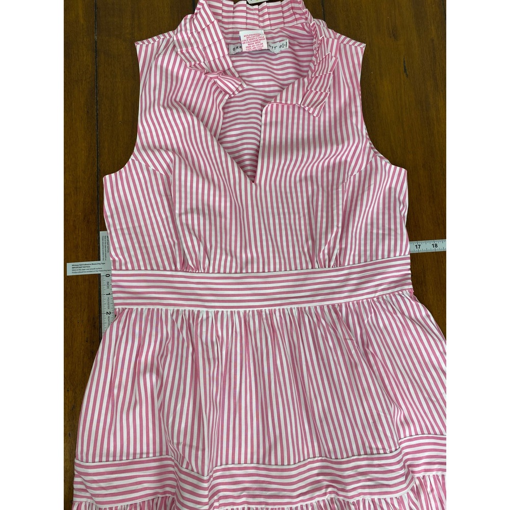 NWT, Gretchen Scott, Hope Dress Pink White Stripe Ruffle Collar Sleeveless Small - Picture 14 of 14